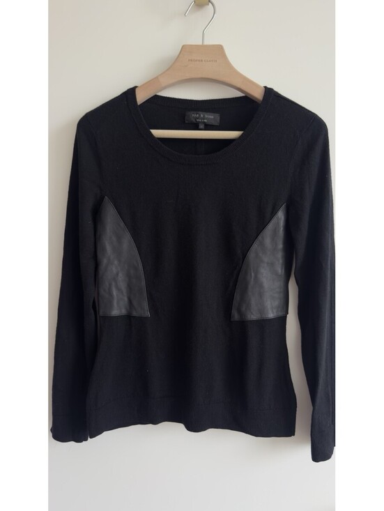 rag & bone Sweaters - Rag & Bone Black Wool Knit Sweater Leather Panel Crew Neck Medium